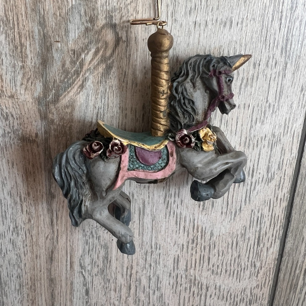 Vintage Russ Carousel Horse Unicorn 4" Multicolor Resin Christmas Ornament